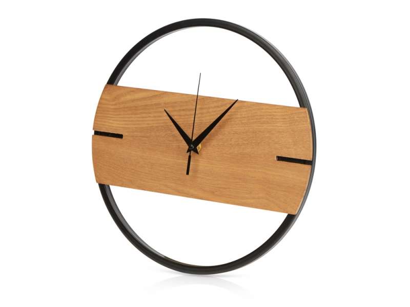 Деревянные часы с металлическим ободом, диаметр 30 см, Time Wheel горизонтальные, натуральный/черн №1