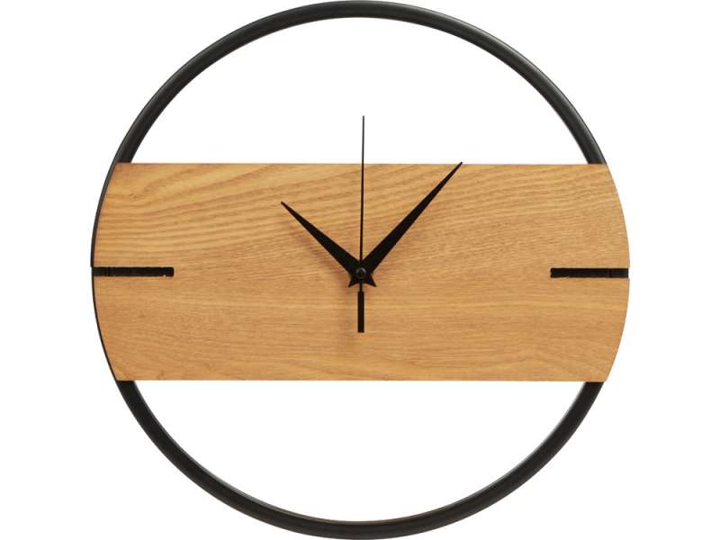 Деревянные часы с металлическим ободом, диаметр 30 см, Time Wheel горизонтальные, натуральный/черн №2