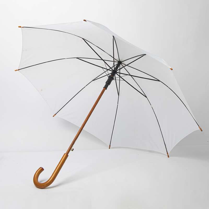 Зонт-трость механический, деревянная ручка, нейлон, D=105, белый №2