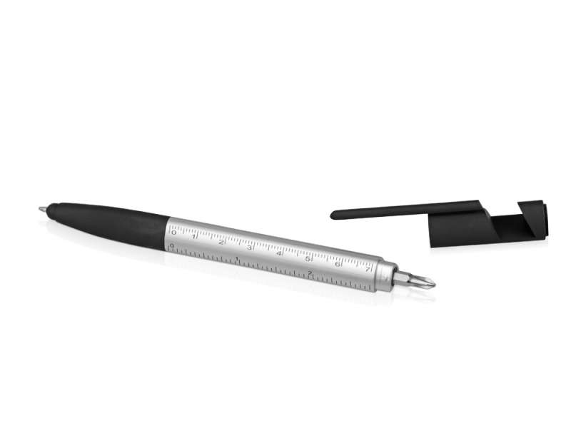 Ручка-стилус металлическая шариковая многофункциональная (6 функций) Multy, серебристый №6