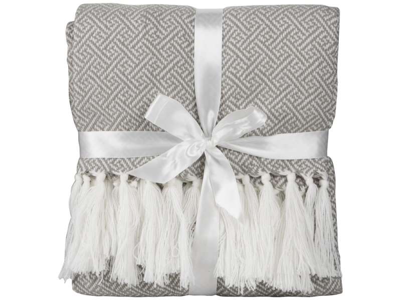 Плед акриловый Tassel с белой бахромой, бежевый №3