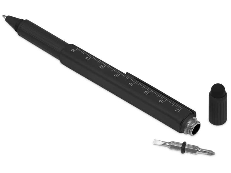 Ручка шариковая металлическая Tool, черный. Встроенный уровень, мини отвертка, стилус №2