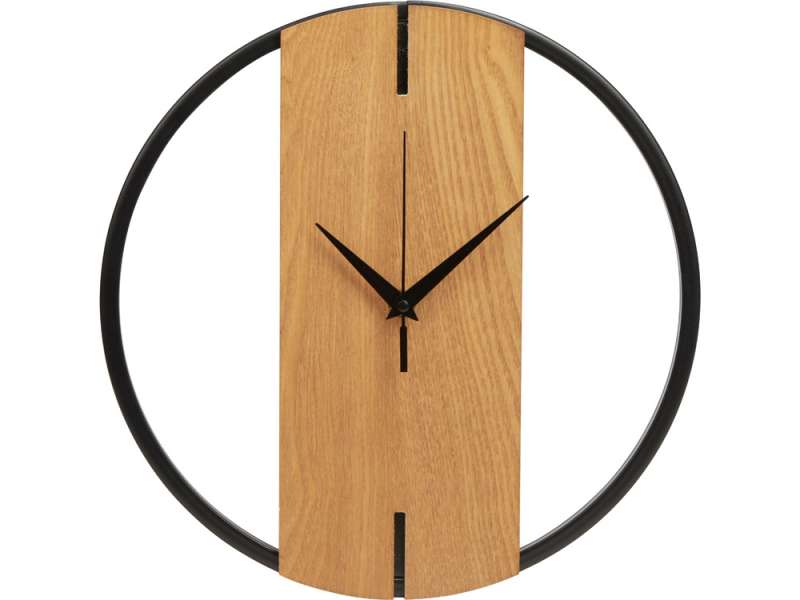 Деревянные часы с металлическим ободом, диаметр 30 см, Time Wheel, натуральный/черный №2