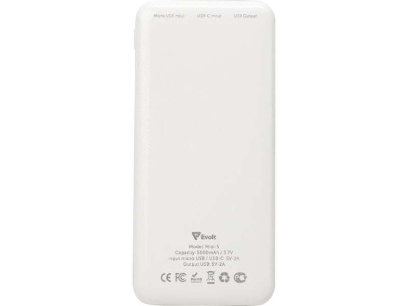 Внешний аккумулятор Evolt Mini-5, 5000 mAh, белый №7