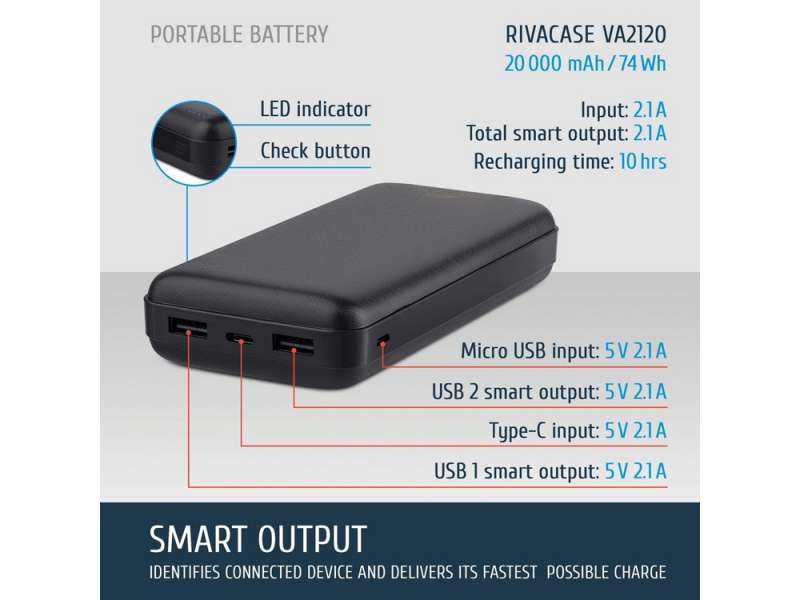 RIVACASE VA2120 (20000mAh), внешний аккумулятор /24 №17