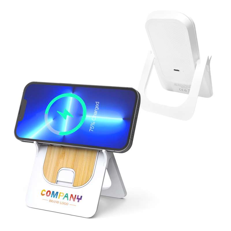 Беспроводное магнитное зарядное устройство Bambooco 15W, белый с бамбуковым №4