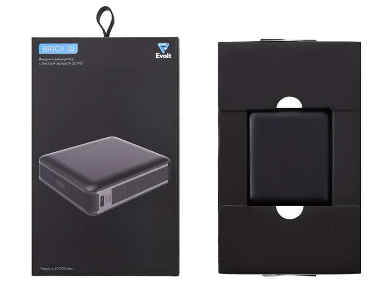 Внешний аккумулятор Brick 10 с быстрой зарядкой QC/PD, 10000 мАч, черный №8
