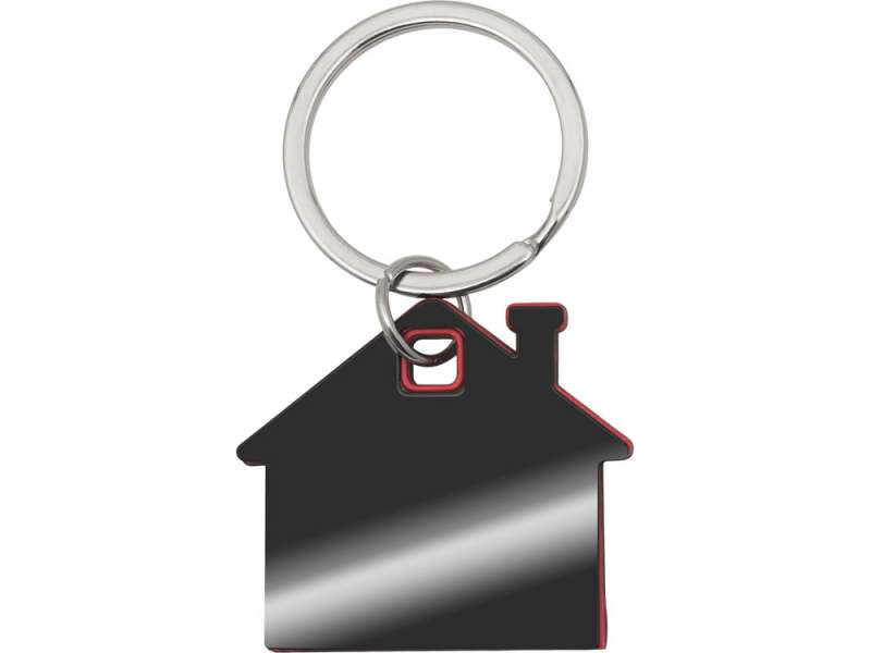 Металлический брелок с пластиковой цветной вставкой SteelPop House, серебристый с красным №2