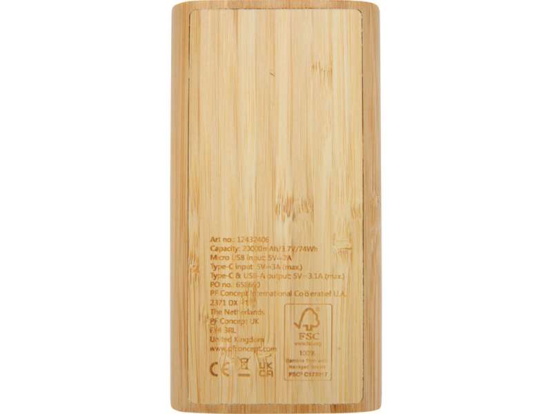 Портативное зарядное устройство Tulda из бамбука, 20 000 мАч, натуральный №3