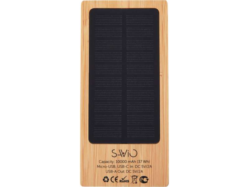 Внешний аккумулятор с подсветкой лого и солнечной панелью Reedia S1, 10000 mAh, бамбук, черный №9