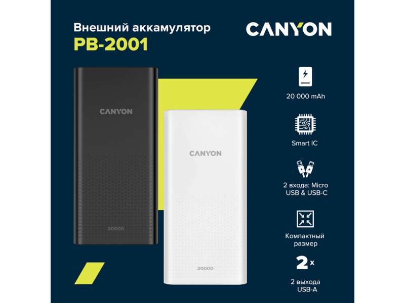 Портативный аккумулятор Canyon PB-2001 (CNE-CPB2001B), черный (Р) №4
