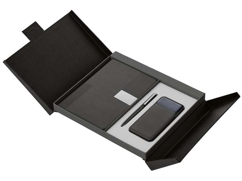 Подарочный набор Tesla с блокнотом А5, ручкой и пауэрбенком на 10 000 mAh, черный №15