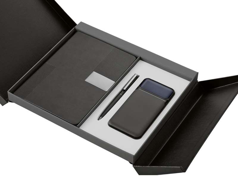 Подарочный набор Tesla с блокнотом А5, ручкой и пауэрбенком на 10 000 mAh, черный №16