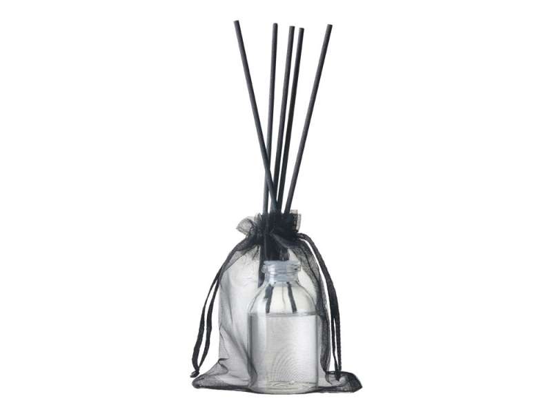 Диффузор с ароматом Табак и ваниль, 30мл, стекло, пробка, палочки 5 шт., мешочек из органзы черный №2