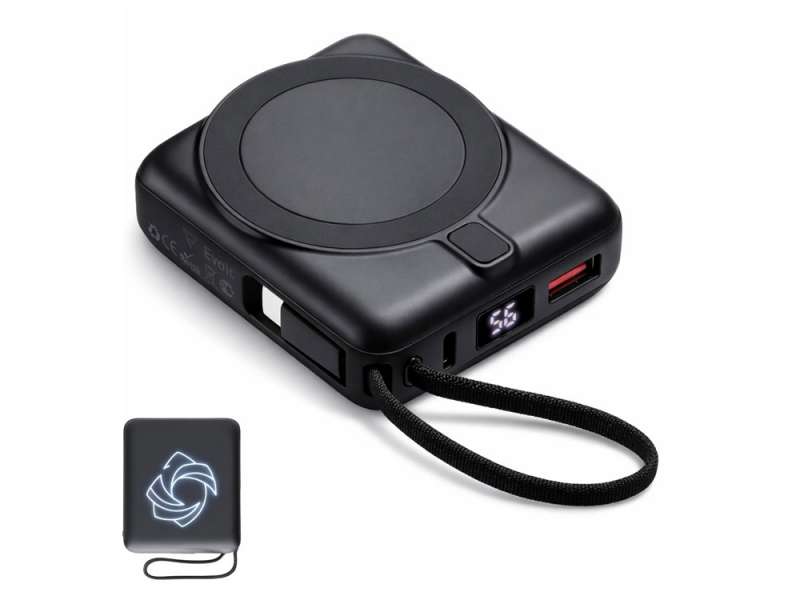 Магнитный беспроводной внешний аккумулятор c подсветкой лого Энчант, 10000 мАч, черный