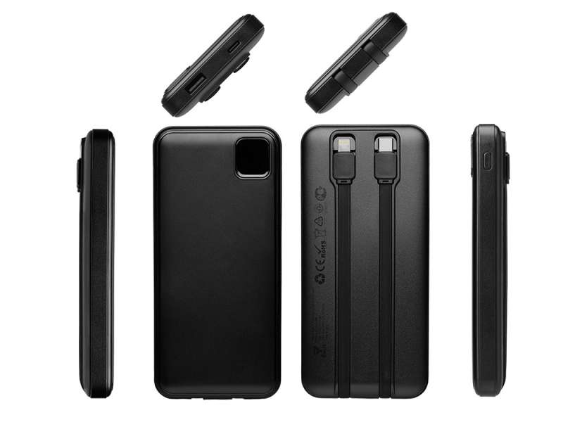 Внешний аккумулятор со встроенными кабелями Фрэйм, 10000мач, черный №3