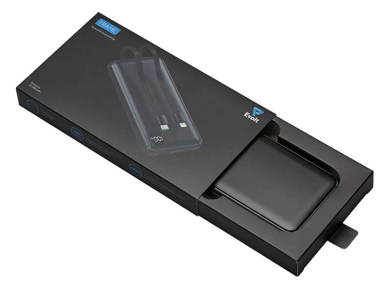 Внешний аккумулятор со встроенными кабелями Фрэйм, 10000мач, черный №6