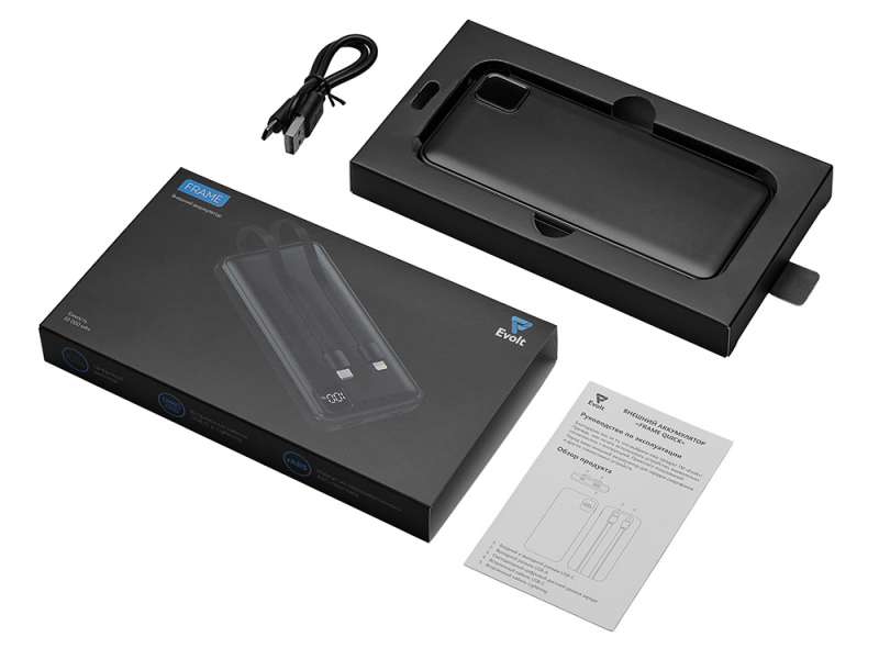 Внешний аккумулятор со встроенными кабелями Фрэйм, 10000мач, черный №7