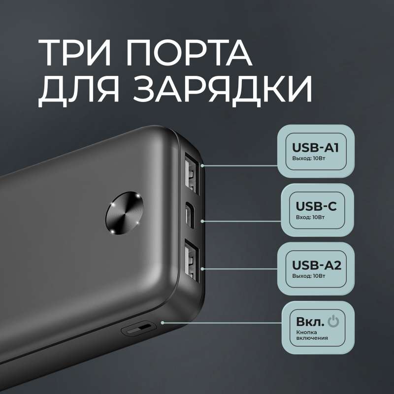 Внешний АКБ NRG Power V2 10000 мА-ч, 2A, 2xUSB, черный, Deppa №4