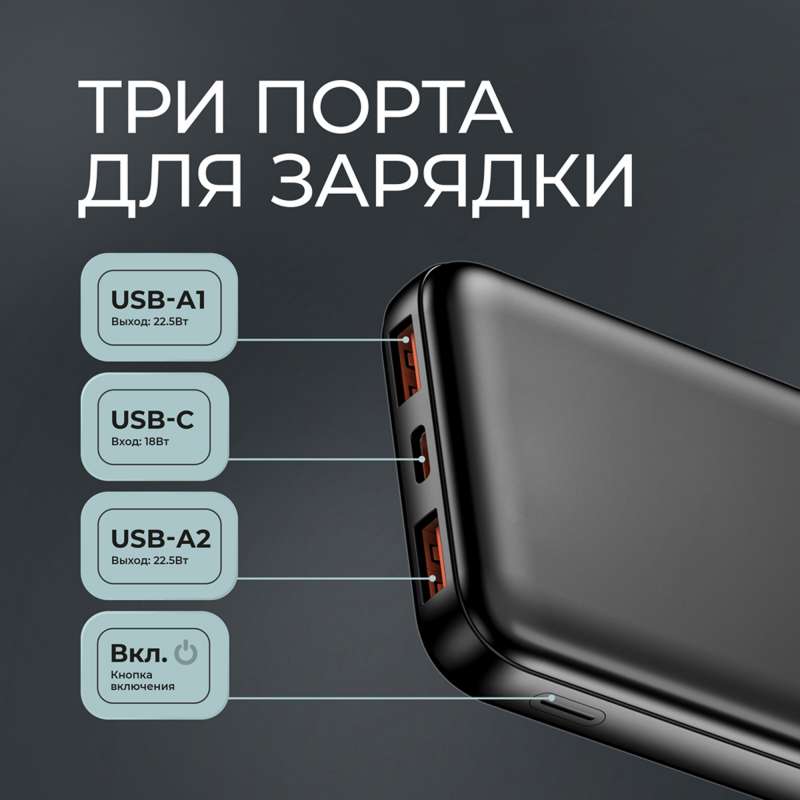 Внешний АКБ NRG Turbo V4 10000 мА-ч, дисплей, черный, Deppa №6