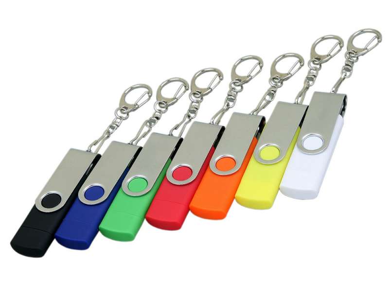 Флешка с  поворотным механизмом, c дополнительным разъемом Micro USB, 64 Гб, красный №4