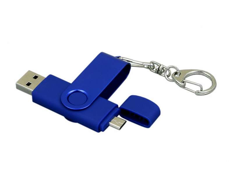 Флешка с поворотным механизмом, c дополнительным разъемом Micro USB, 16 Гб, синий №2