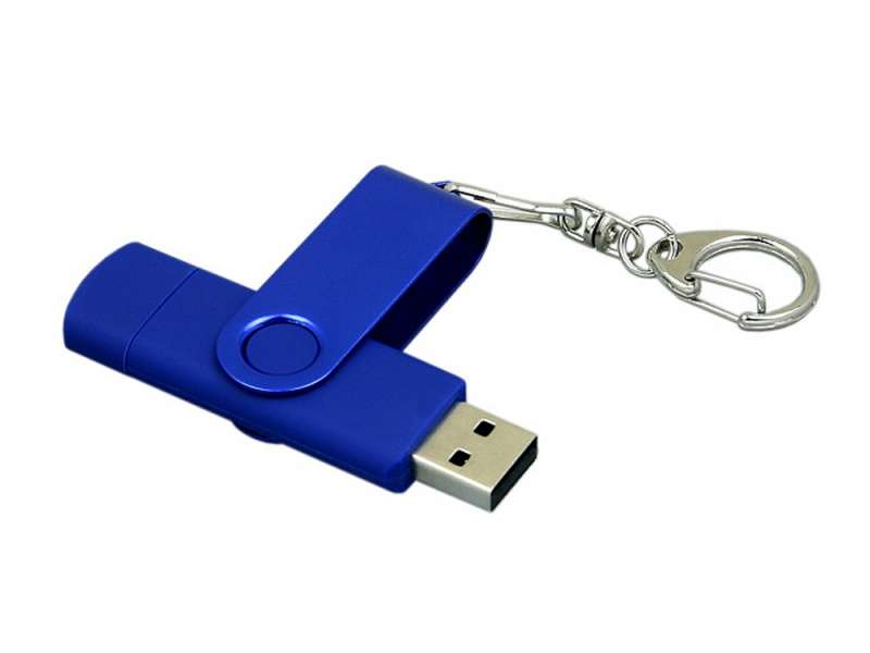 Флешка с поворотным механизмом, c дополнительным разъемом Micro USB, 16 Гб, синий №3
