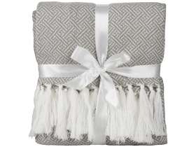 Плед акриловый Tassel с белой бахромой, бежевый №3