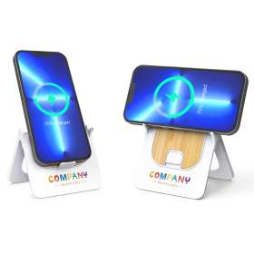 Беспроводное магнитное зарядное устройство Bambooco 15W, белый с бамбуковым №3