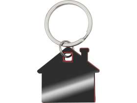 Металлический брелок с пластиковой цветной вставкой SteelPop House, серебристый с красным №2