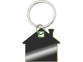 Металлический брелок с пластиковой цветной вставкой SteelPop House, серебристый с зеленым яблоком №2