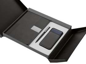 Подарочный набор Tesla с блокнотом А5, ручкой и пауэрбенком на 10 000 mAh, черный №16