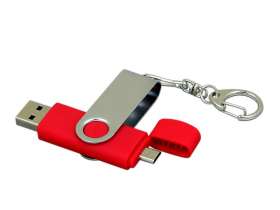 Флешка с  поворотным механизмом, c дополнительным разъемом Micro USB, 64 Гб, красный №2