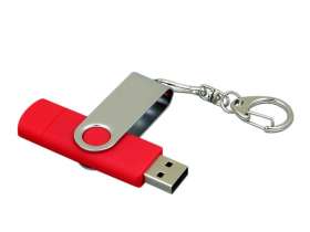 Флешка с  поворотным механизмом, c дополнительным разъемом Micro USB, 64 Гб, красный №3